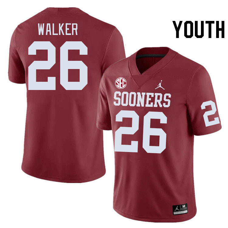 Youth #26 Kani Walker Oklahoma Sooners 2024 SEC Conference College Football Jerseys-Crimson